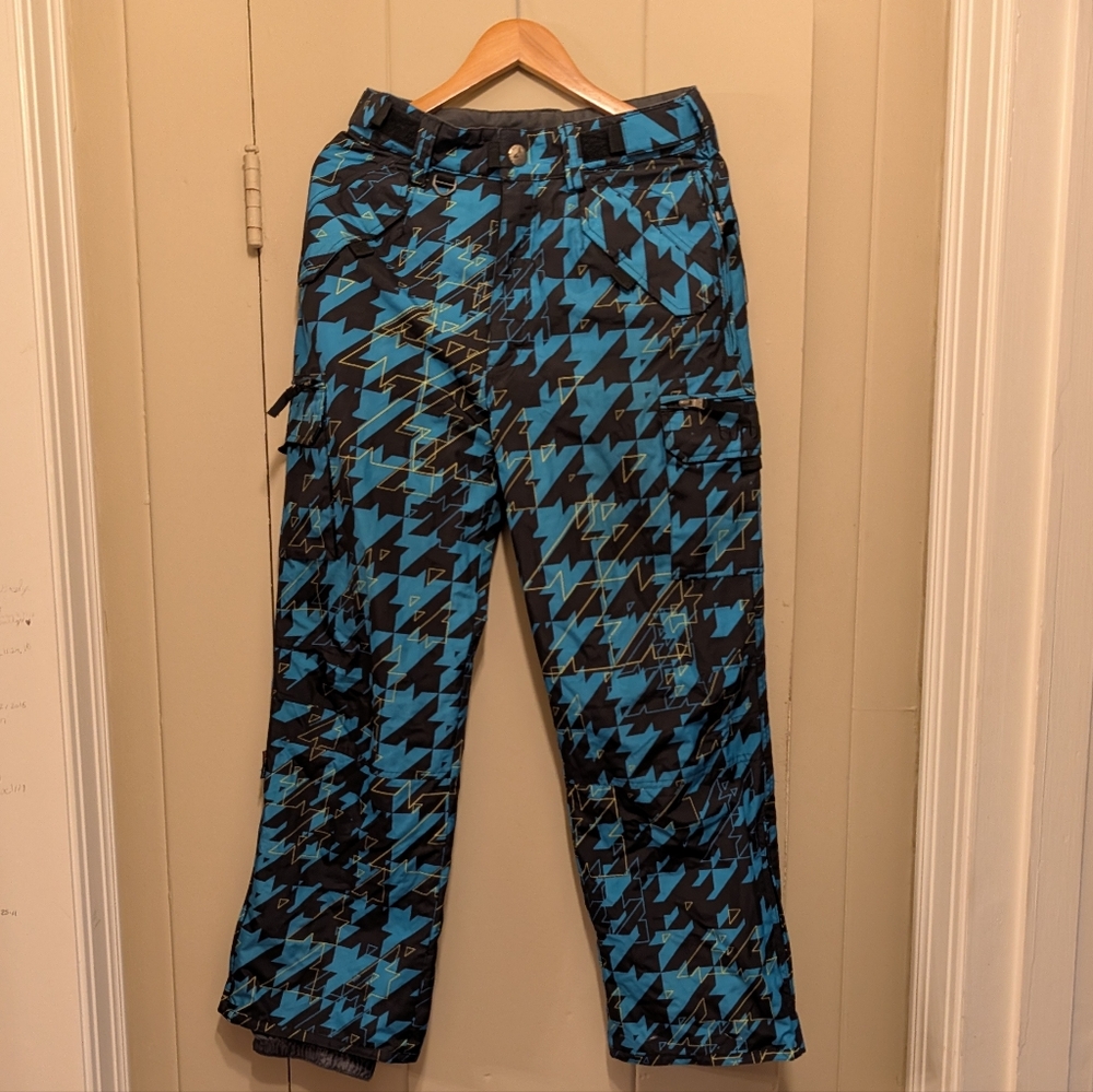 Men's Turbine Small Ski Snowboard Pants Geometric Blue and Black Cargo Pants
